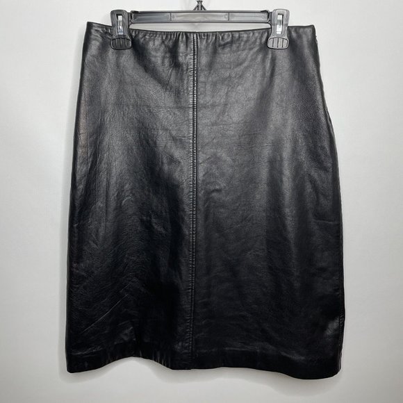 Vintage Y2K Crossing Pointe Black Lambs Leather Pencil Skirt - Picture 1 of 5